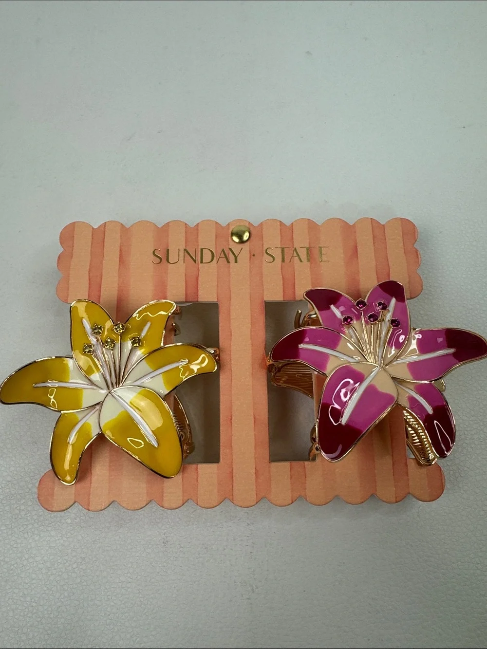 Sunday State Floral Enamel Hair Clips Claws in Yellow & Pink New NWT
